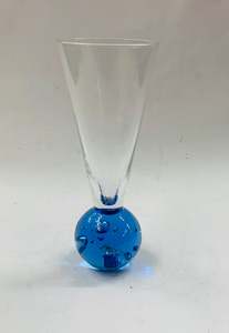 Crystal And Glass Vases: Retro blue bubble glass bud vase
