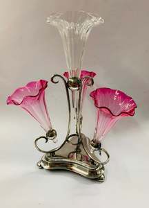 Glass And Crystal: Victorian silver plated glass Epergne