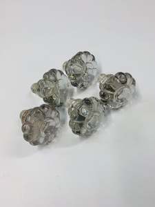 Set 5 antique glass large door knobs