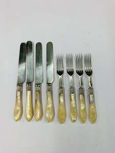 Set of 8 mother of Pearl handled dessert knives and forks