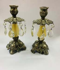 Candles: Pair of ornate antique candlesticks