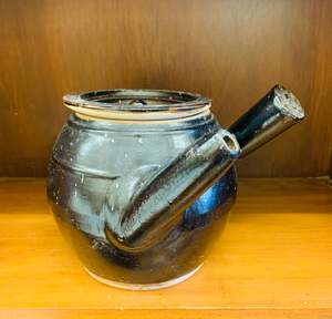 Pottery: Antique stoneware unique teapot