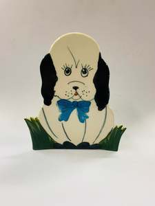 Miss Bank clayware NZ pottery dog utensil holder
