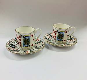 Cups And Saucers: Pair of Elizabethan playing card cups and saucers