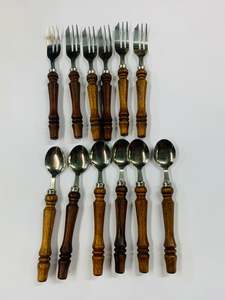 Set 12 wooden bamboo style dessert set