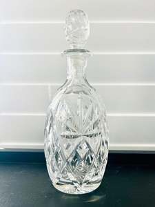 Narrow Crystal Decanter with wide Star shaped Etching
