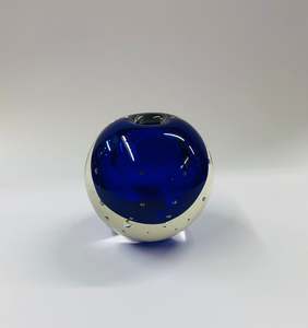 Cobalt blue bubble Art glass round vase