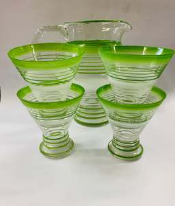 Retro green jug and glasses set