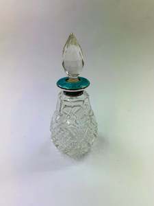 Glass And Crystal: Sterling silver and enamel topped perfume bottle