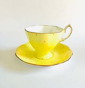 Cups And Saucers: Royal Albert Duo Yellow with Gold Dots