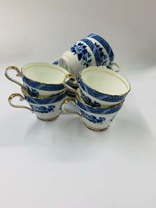 Cups And Saucers: 6 Aynsley blue and white floral cups and saucers