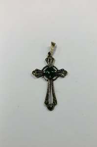 Silver Jewellery: Sterling silver Marcasite and greenstone cross