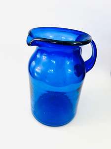 Decanter And Jugs: Heavy Blue Glass Jug with Bubbles