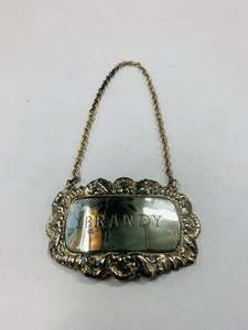 Alcohol And Tobacco: Silver plated Brandy decanter label