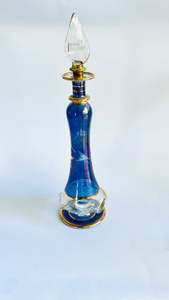 Art Glass: Blue Glass Perfume Bottle with Gold Trim