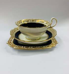Aynsley fine bone china blue and gold trio