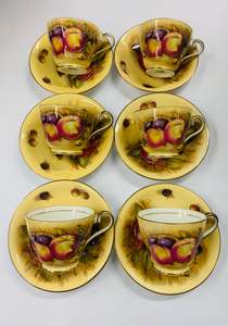 Chinaware: Set of 6 Aynsley Orchard Gold cups and saucers