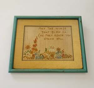 Clocks Mirrors And Frames: Antique Victorian embroidery saying