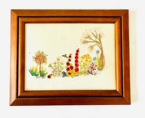 Clocks Mirrors And Frames: Framed Embroidery of a Garden in Bloom