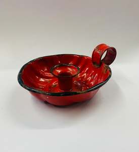 Vintage red enamel wee willy winky candle holder