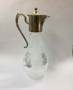 Glass And Crystal: Antique silver plated and glass Claret Jug