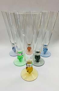 Set of 6 multi coloured tall cocktail glasses