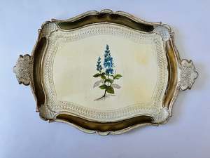 Folk Art Wooden Tray with Six Coaster