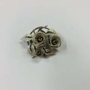 Vintage silver tone rose brooch