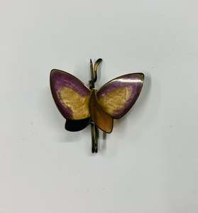 Antique agate stone butterfly brooch