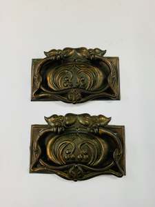 Pair of antique Art Nouveau copper drawer handles
