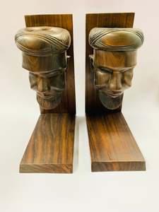 Pair of hard wood men’s head bookends