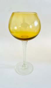 Mustard Yellow Bulb Vase with Long Clear Stem