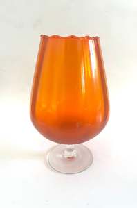 Orange Goblet Shaped Vase with Twisted Clear Base
