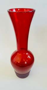Cranberry Red Vase with Three Rings at the Base
