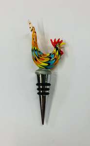 Art glass rooster decanter stopper