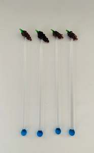 Glass And Crystal: Set of 4 glass grape swizzle sticks
