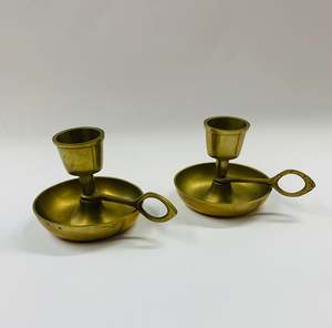 Brass And Metalware: Pair of brass wee willy winky candle holders