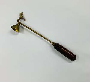 Antique brass candle Snuffer with exotic bird detail