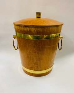 Retro wooden and brass ice bucket