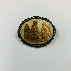 Jewellery: Silver Marcasite and mother of Pearl cameo brooch
