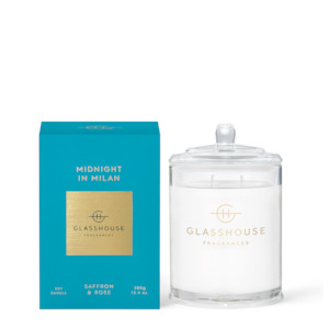 Glasshouse Fragrances 380gm Soy Candles: Glasshouse Fragrances MIDNIGHT IN MILAN 380g Triple Scented Soy Candle