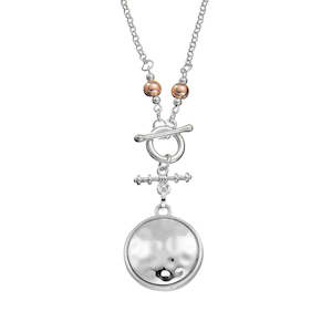 Jewellery Necklaces: Silver Necklace with Beaten Dome Pendant & Fob