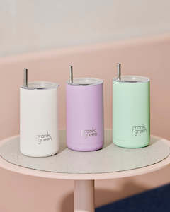 Frank Green Reusable Cups Bottles: Iced Coffee Cup with Straw 425ml - Moon Dust