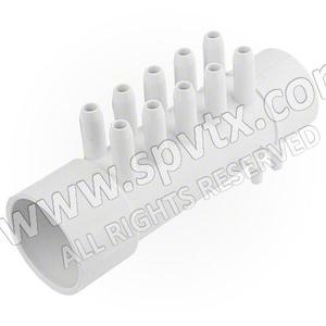 Air Manifold 1 1/2 inch Spigot X 1 1/2 inch Slip X 3/8 inch Barbs (10PT) + 4 Plugs