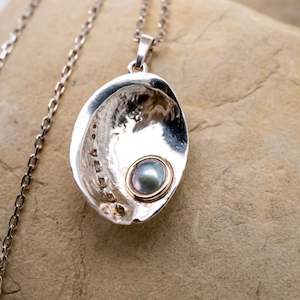 Pearl Paua Shell Necklace - Two-tone