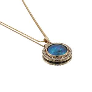 9ct Yellow Gold with Lab Diamonds Paua Pearl Blue Essence Necklace
