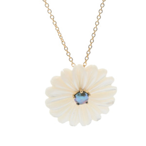 March Birth Pearl - 9ct Yellow Gold Paua Pearl Marlborough Daisy Necklace