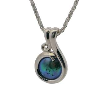 March Birth Pearl - Sterling Silver Paua Pearl Curve Necklace
