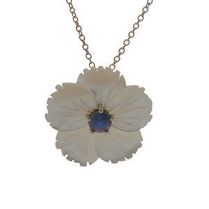 July Birth Pearl - 9ct Yellow Gold Paua Pearl Petite White Daffodil Necklace