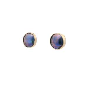 July Birth Pearl - 9ct Yellow Gold Paua Pearl Stud Earrings